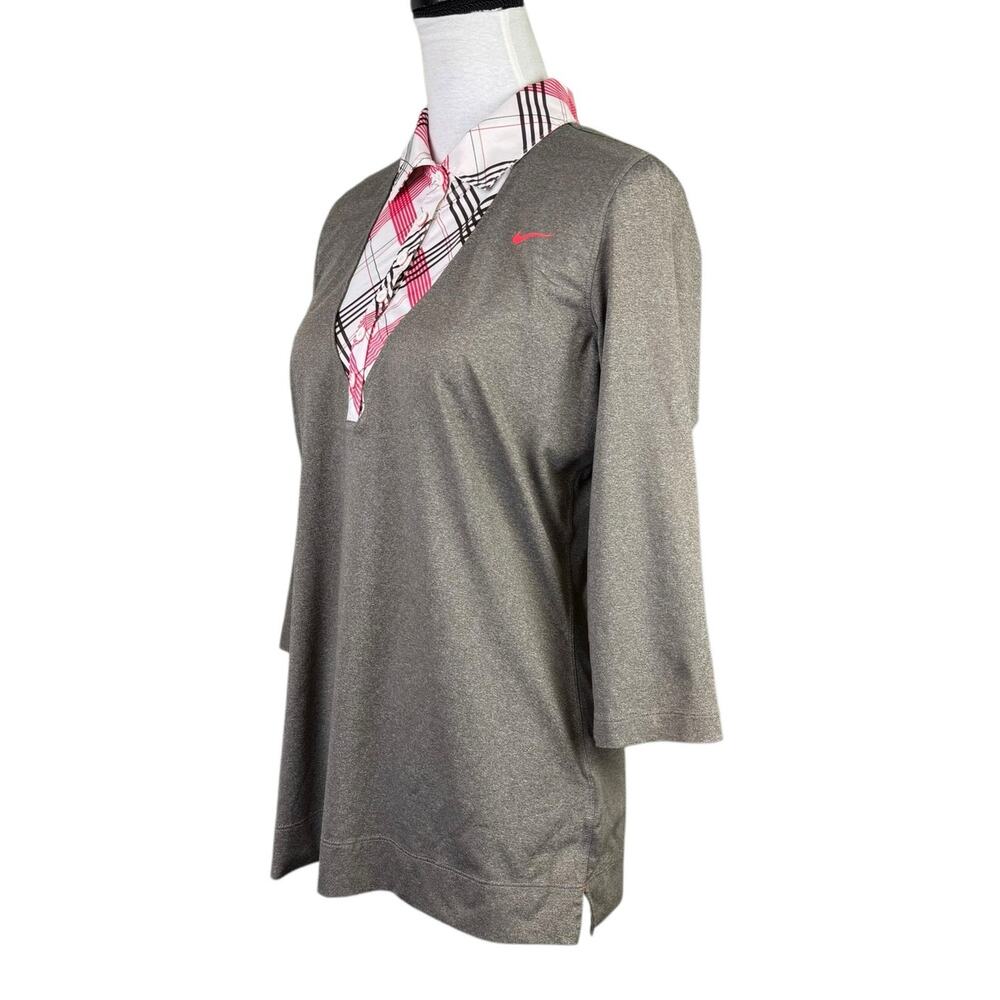 Nike Golf Womens Brown Moisture Wicking Plaid Collar Dri-Fit Sports Twofer Shirt - Picture 3 of 12